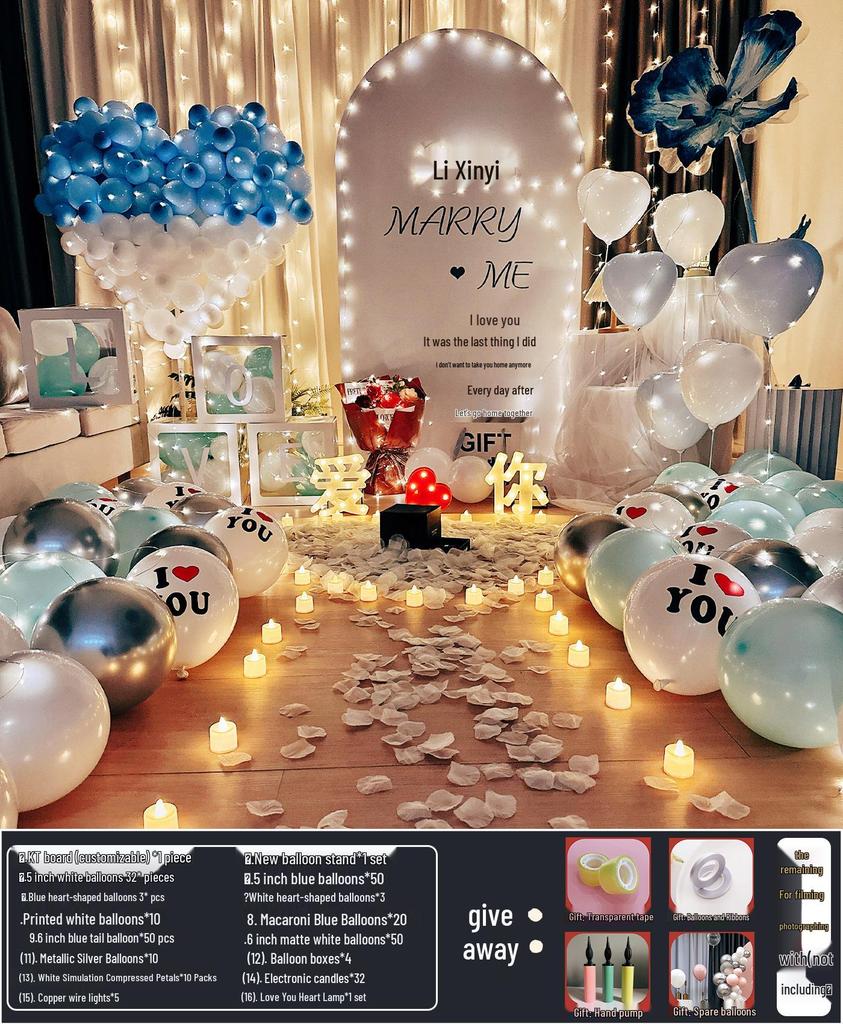 Anniversary Romantic Scene Decoration: Valentine's Confession Bedroom Proposal Balloon Wall Set