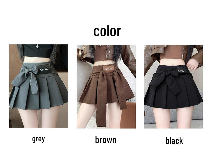 Design-Inspired High-Waisted Academic Pleated Mini Skirt with Bow Tie Strap for Women - Versatile, Anti-Exposure, Slimming