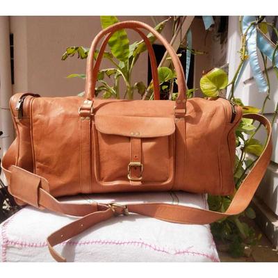 Brown Vintage Genuine Leather Cowhide Travel Luggage Duffle Carry On Bag