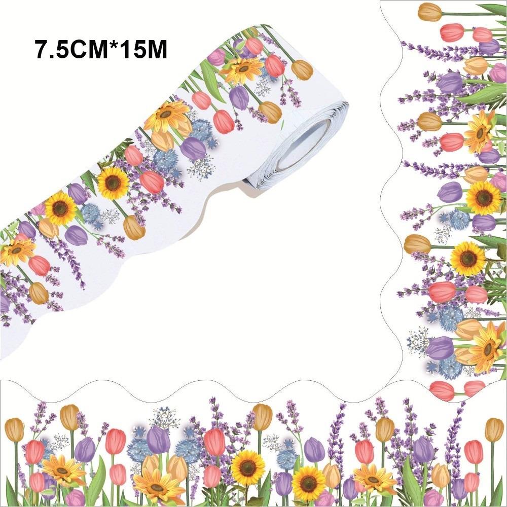 Creative Tulips Chalkboard Board Border Paper Sunflowers Border Paper DIY 7.5cm Border Trim Sticker Handmade Crafts
