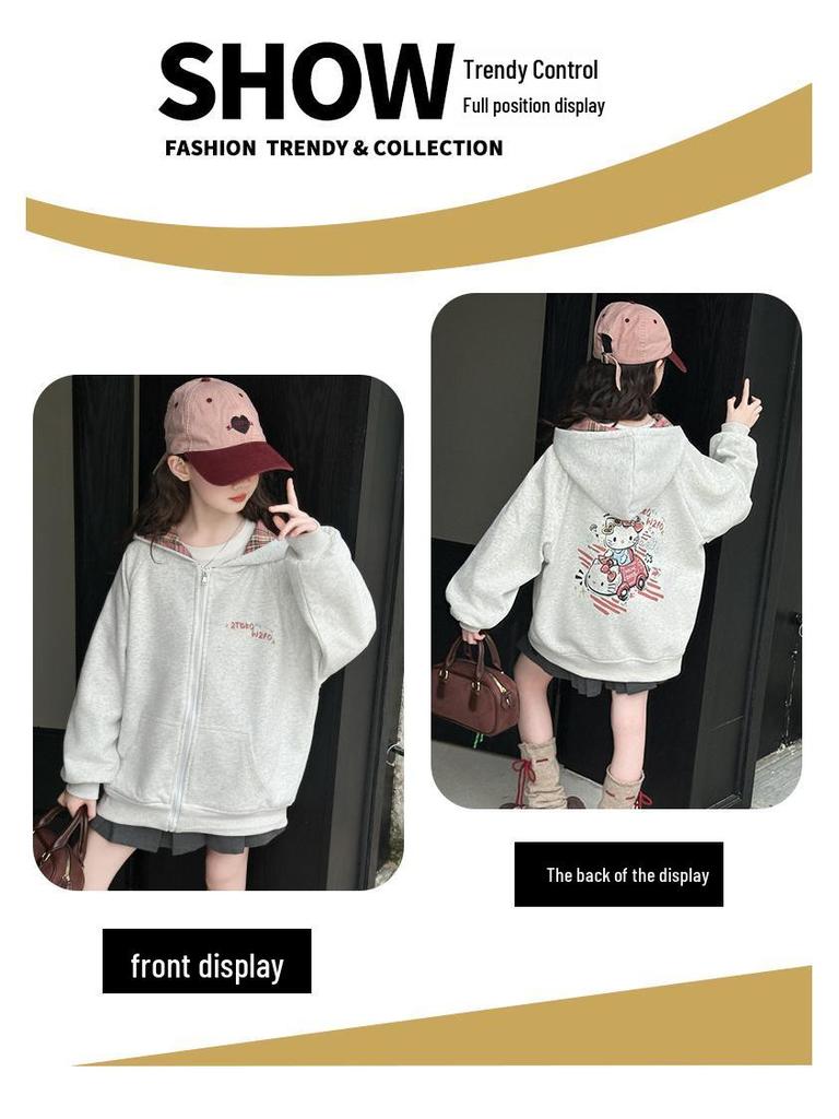 Autumn Girls' Cute Cat Hoodie Cardigan - Children's Zip-Up Jacket