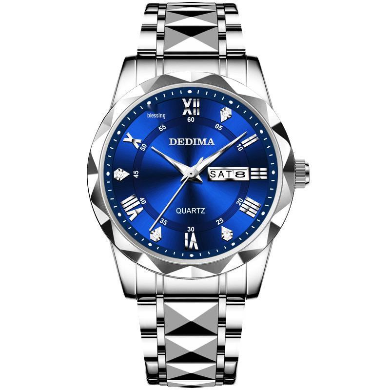 Men's Waterproof Luminous Quartz Watch with Leather Strap & Steel Band
