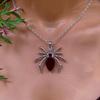 Personality Gothic Dark Imitation Spider Red Crystal Pendant Necklace for Men Women Halloween Party Collar Chain Jewelry Gifts