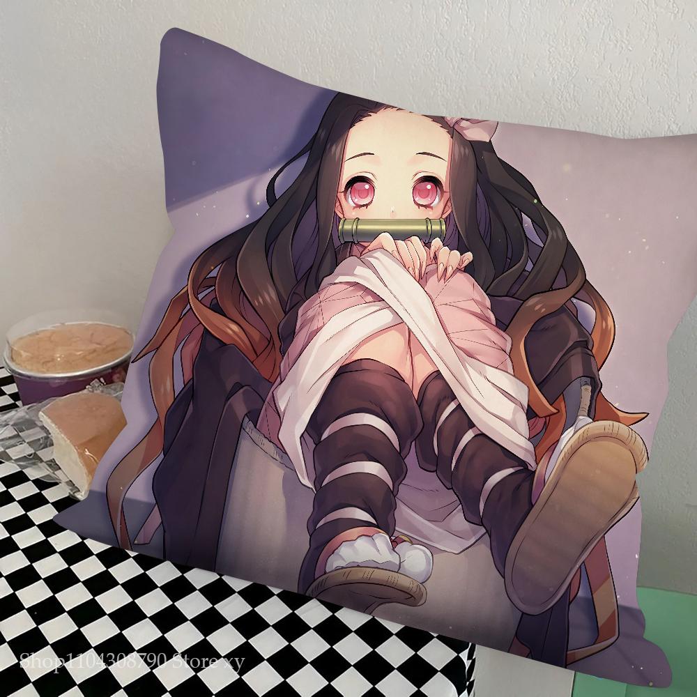 Anime Demon Slayer Kimetsu Pillow Case Square Pillow Bedroom Sofa Leisure Comfort Cushion Car Living Room Home Decoration