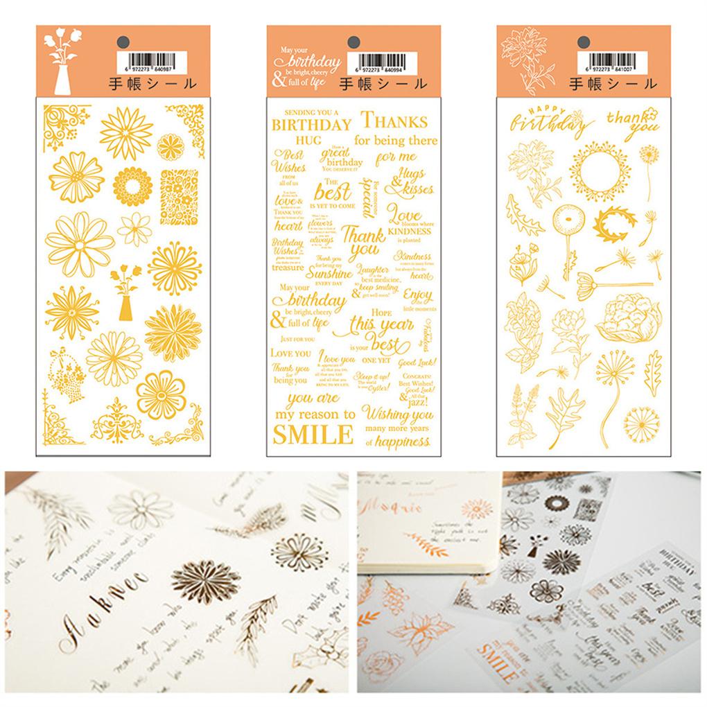 3 Sheets Scrapbook Stickers Self-Adhesive Gold Glitter Decals Family Gift Packaging Letter DIY Craft Office Art Decoration