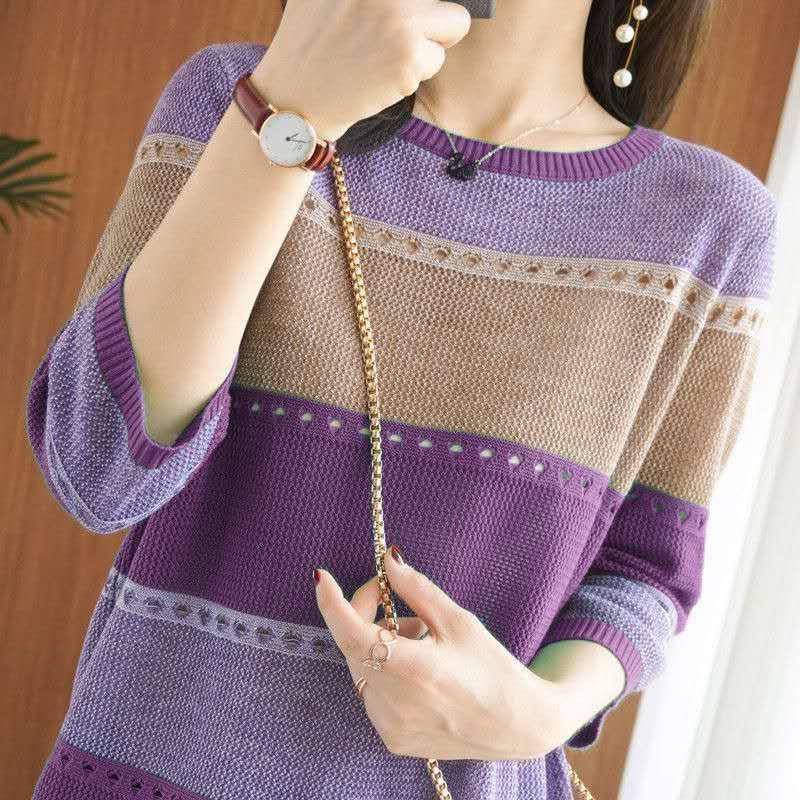 Mehr. Pullover Neue Rundhals Pullover Strickpullover Weibliche Koreanische Version der Lose Dünne Hohl Sieben-minuten-Ärmel Kittel Weibliche