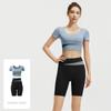 Women's Contrast Color Yoga Set: Navel-Baring Short Top & High Waist Hip-Lifting Pants for Spring/Summer Fitness & Running.
