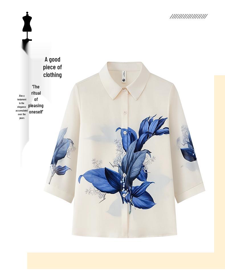 Spring Chiffon Blouse: Stylish Loose-Fit Top for Middle-Aged and Elderly Women