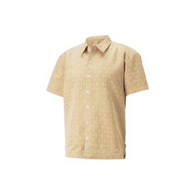 X Dapper Dan Collaboration SS23 Solid Color All Over Print Pointed Collar Button Short Sleeve Shirt Men Shirts Ginger-Yellow 539805-89
