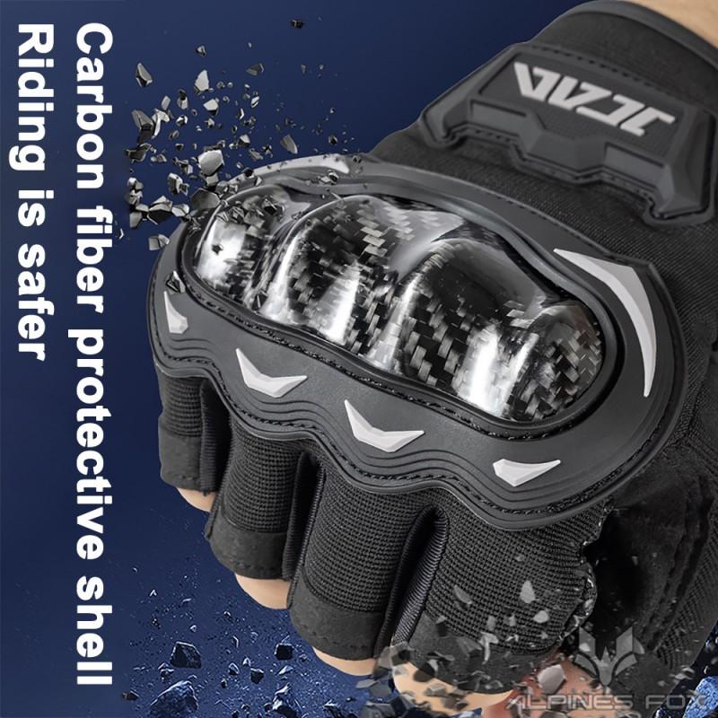 Carbon Fiber Knuckle Motorcycle Gloves Men Women Semi-Finger Riding Breathable Durable Outdoor Sport Gear