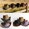 Painted Tie-Dye Cowboy Hat Unisex Sun Hat Wide-Brimmed Malleable Straw Woven Western Cowboy Hat Music Club Party Holiday Hat