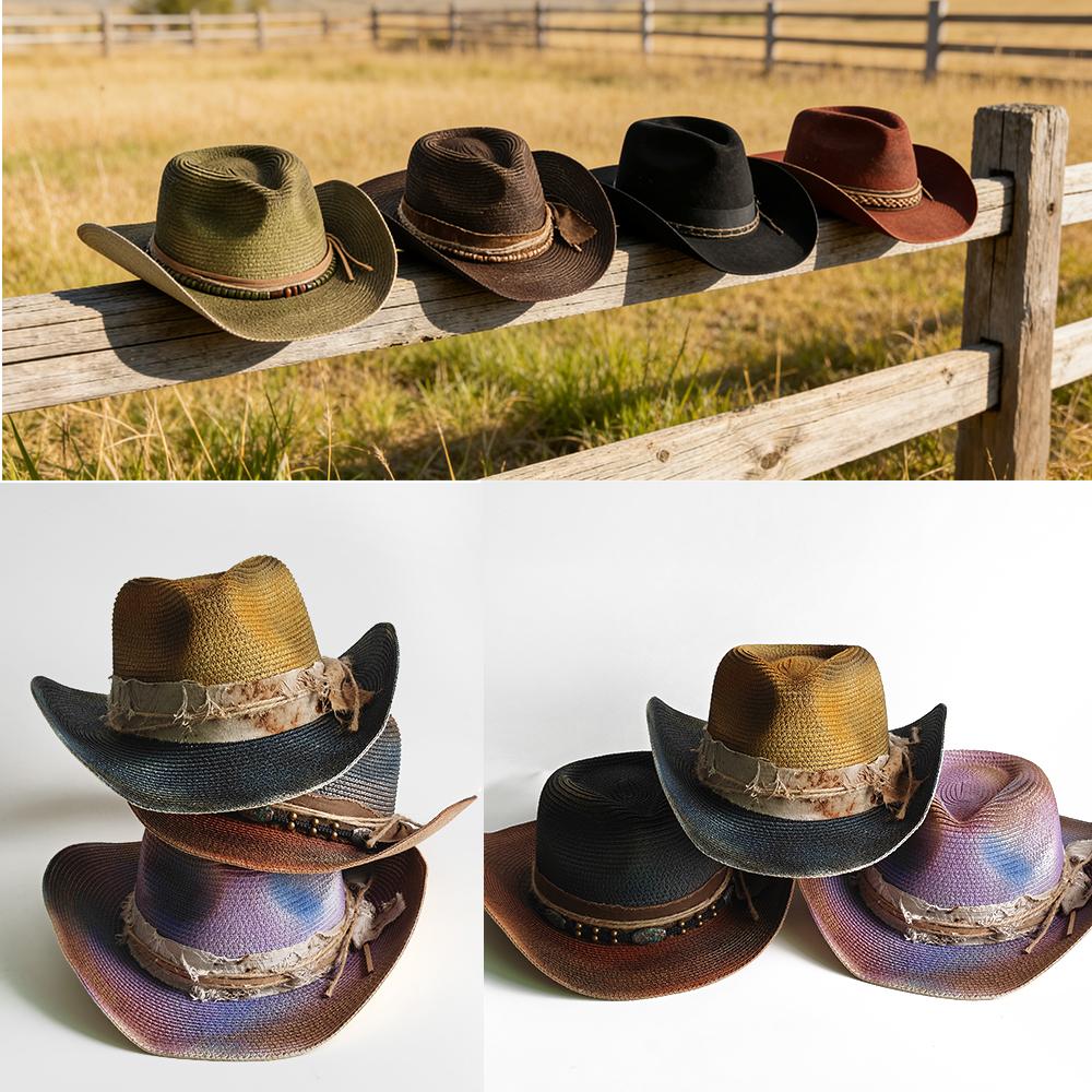 Painted Tie-Dye Cowboy Hat Unisex Sun Hat Wide-Brimmed Malleable Straw Woven Western Cowboy Hat Music Club Party Holiday Hat