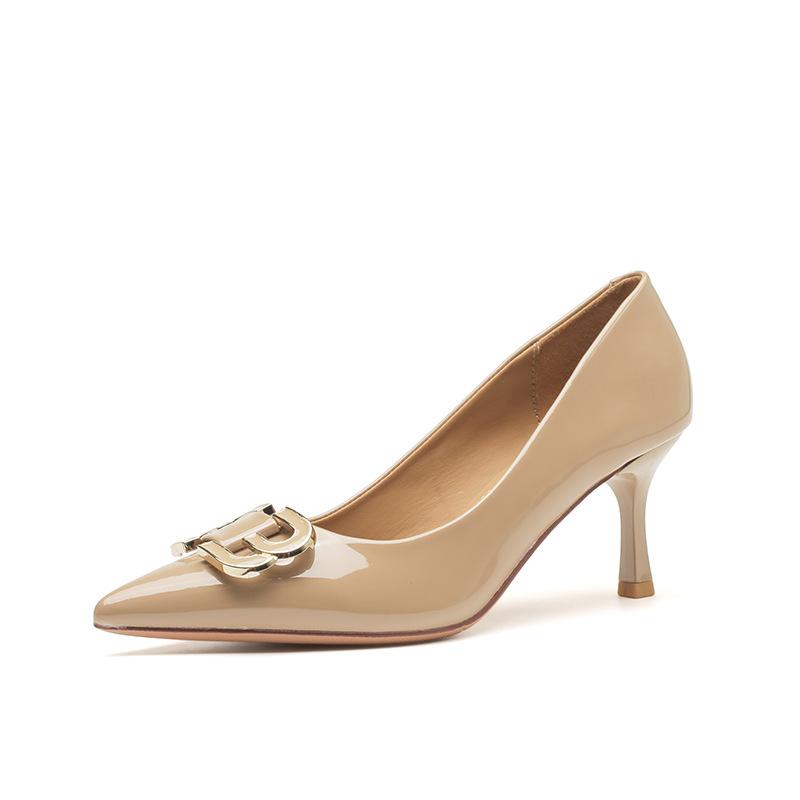 

Patent leather metal buckle stiletto single shoes women s spring and summer new daily commute pointed professional shallow mouth high heels versatile 40 хаки