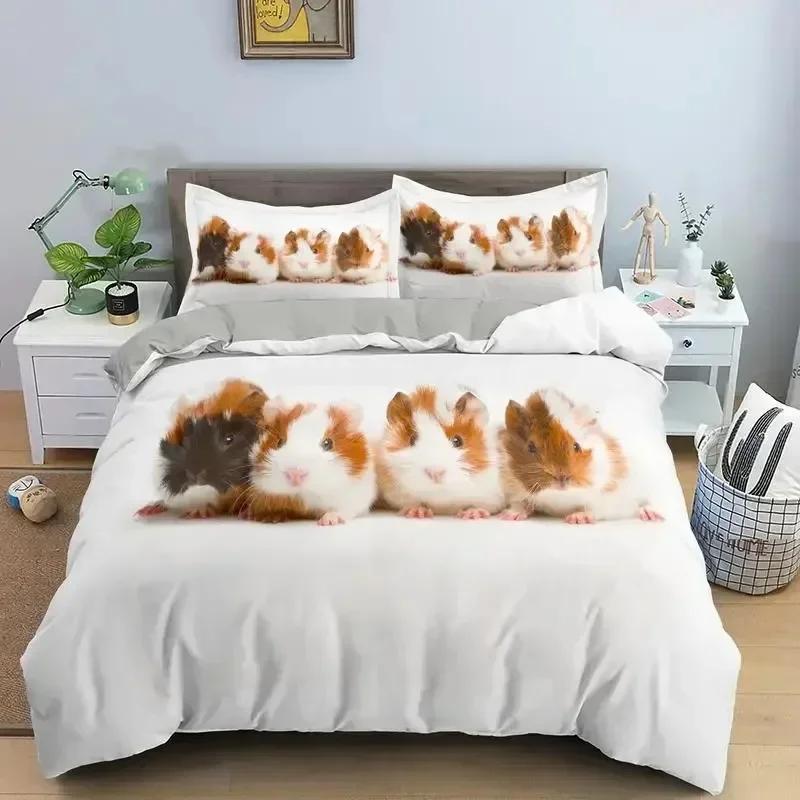 Guinea Pig Bedding Set Cute Mouse 3D Duvet Cover Animal Comforter Cover for Kids Boys Girls Teen Soft Twin Polyester Quilt Cover