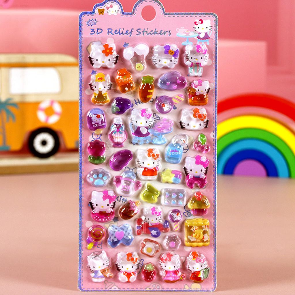 1/8Pcs 3D Relief Stickers Sanrio Hello Kitty Kuromi Cute Cartoon Crystal Sticker Handmade Diy Hand Decals Gifts
