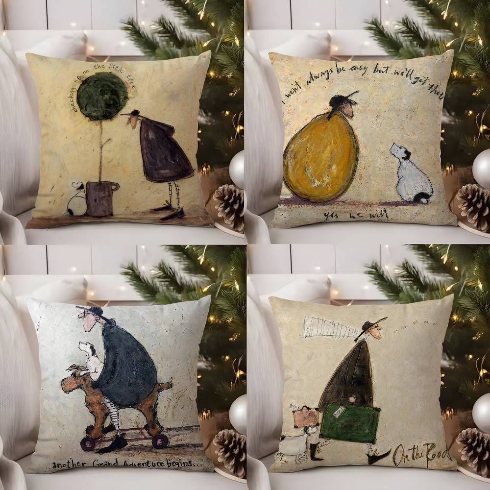 Pillow Case Painting S-Sam Toft Art Sofa Short Plush Double-Sided Hd Printing Room Home Office Gift Cushion Cover