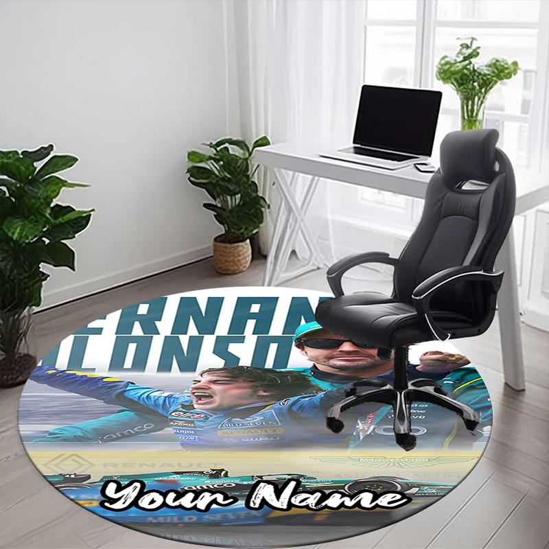 Custom Name Fernando Alonso Printed Round Rug Carpet Chair Rug Area Rug Entryway Doormats,for Office Chair Living Room Bedroom Kitchen Room.