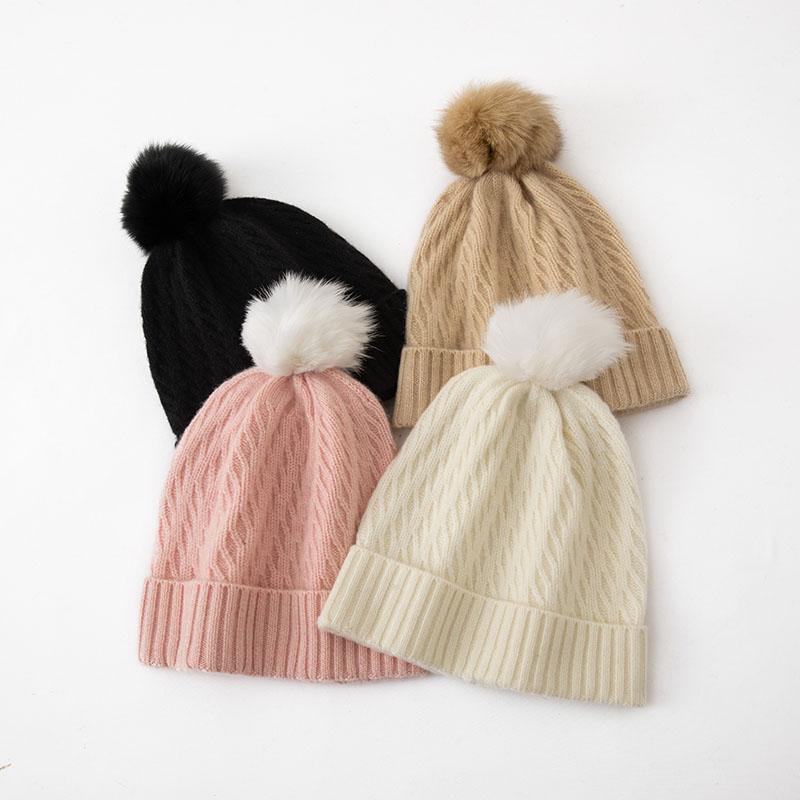 Women 100% Pure Cashmere Beanie Hat Pom Pom Detail Cable Knit Winter Warm Soft Slouchy Skullies Cap Cold Weather Accessory