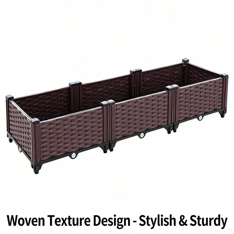 Large 3-Tier Stackable Plastic Raised Garden Bed 111x37x21cm for Outdoor Patio Balcony Vegetable Flower Herb Growing