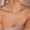 Rotatable Stainless Steel Crown Cross Pendant Necklace with Zirconia