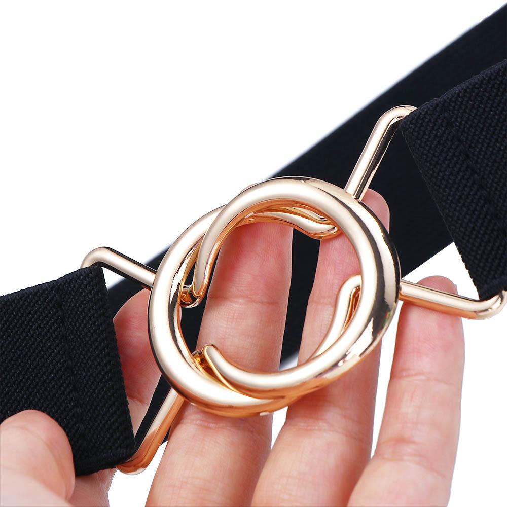 Solid Color Knot Gold Round Buckle Belt Women Waistband Female Waist Strap Elastic Waist Belt