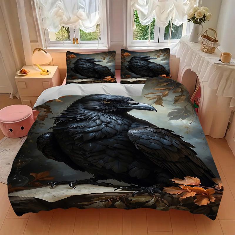 3pcs Raven Art Print Duvet Cover Set -Includes 1 Duvet Cover and 2 Pillowcases, No Quilt Core, All-Season Home Decor  yy251111102