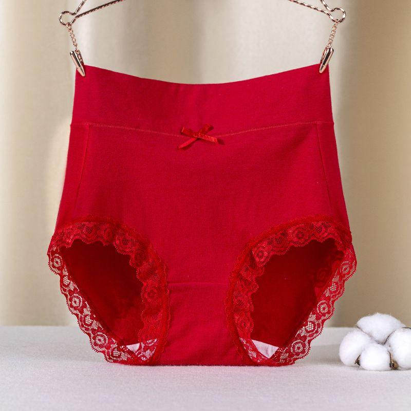 Lady Underpants High Waist Plus Slze Lace Trim Butt-covered Tummy Control Cotton Panties Seamless Comfort Daily Sport Briefs