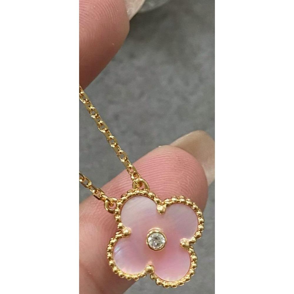 Collier double face en titane 18 carats avec trèfle à quatre feuilles porte-bonheur pour femme, 15 mm