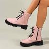 Stivali da Donna di Alta Qualità in Pelle Verniciata Stivaletti Moda Stringati Piattaforma Stivali di Lusso Firmati per Donna Caviglia Botas