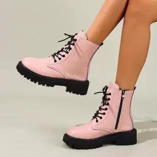Stivali da Donna di Alta Qualità in Pelle Verniciata Stivaletti Moda Stringati Piattaforma Stivali di Lusso Firmati per Donna Caviglia Botas