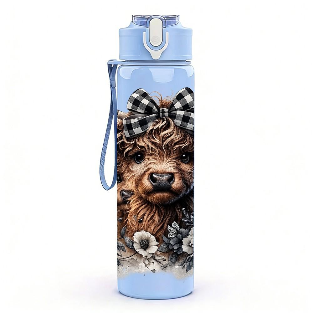 1PC Bear Deer Wildlife Forest Animal Print 750ml Color Plastic Sports Water Bottle Leakproof Flip Straw Lid Suitable for Sports Office Home Use