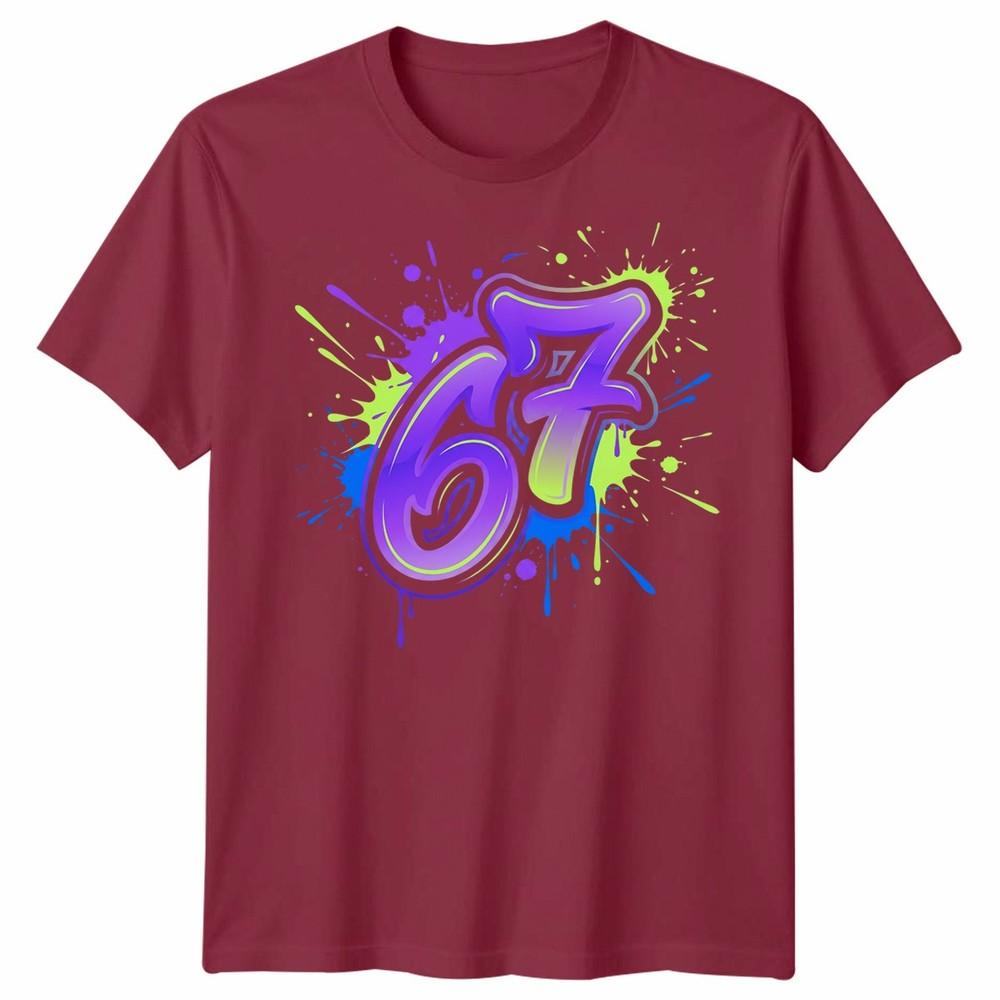 Graffiti 67 Unisex T Shirt Bright Neon Paint Slogan Six Seven Meme Number Day