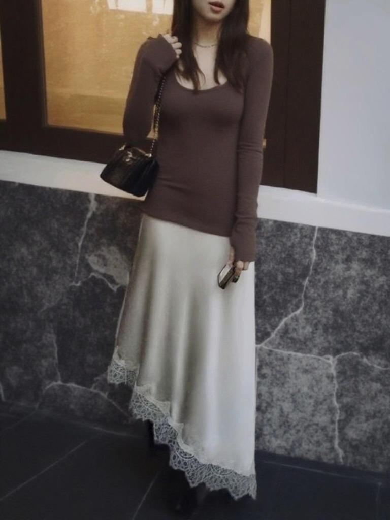 Lace Patchwork Irregular Skirt: Elegant Slimming Acetate Silk Satin for Women, Spring/Summer 2026
