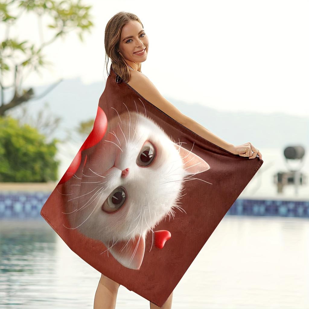 Cute Cat Cartoon Beach Towel Softabsorbent Lightweight For Travel Swimming Camping Sun-Protective Polyester Perfect Holiday Gift