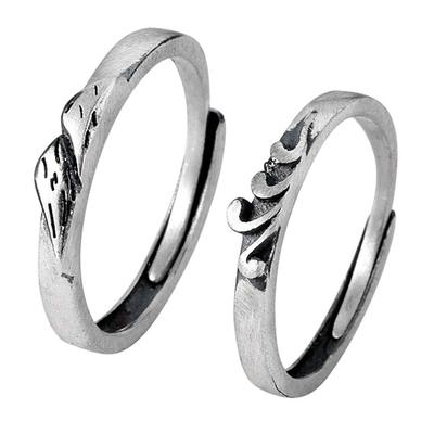 Paarungsset mit 2 beliebten Ringen in Einheitsgröße, Silber 925, verkauft vom Meer, Paar-Stil, Verlobungsring, Sterlingsilber, Ringgröße verstellbar, modisch