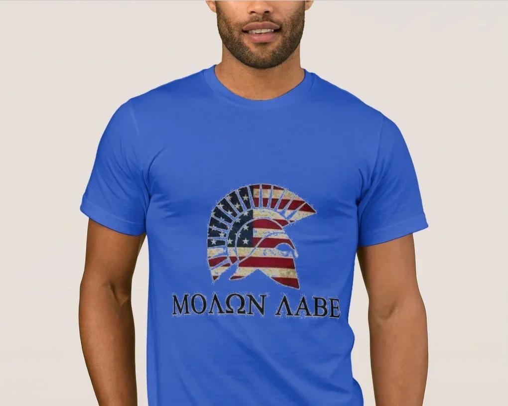 American Flag Spartan Helmet Molon Labe T-Shirt 100% Cotton O-Neck Summer Short Sleeve Casual Mens T-shirt Size S-3XL
