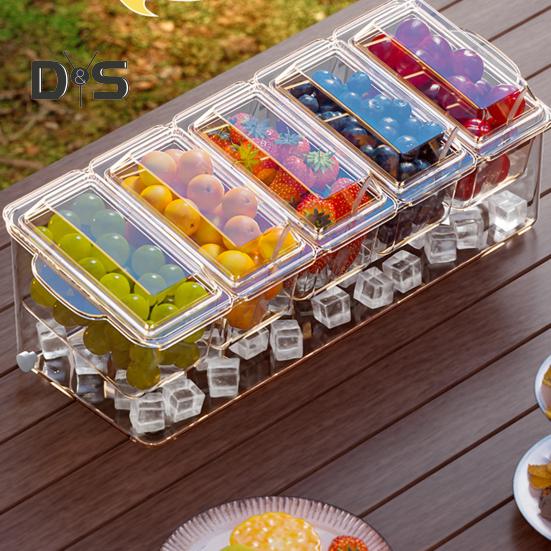 Fruit Serving Tray Food Storage Box with 5 Compartments Large Capacity BPA Free Transparent Multipurpose Fruit Salad Box