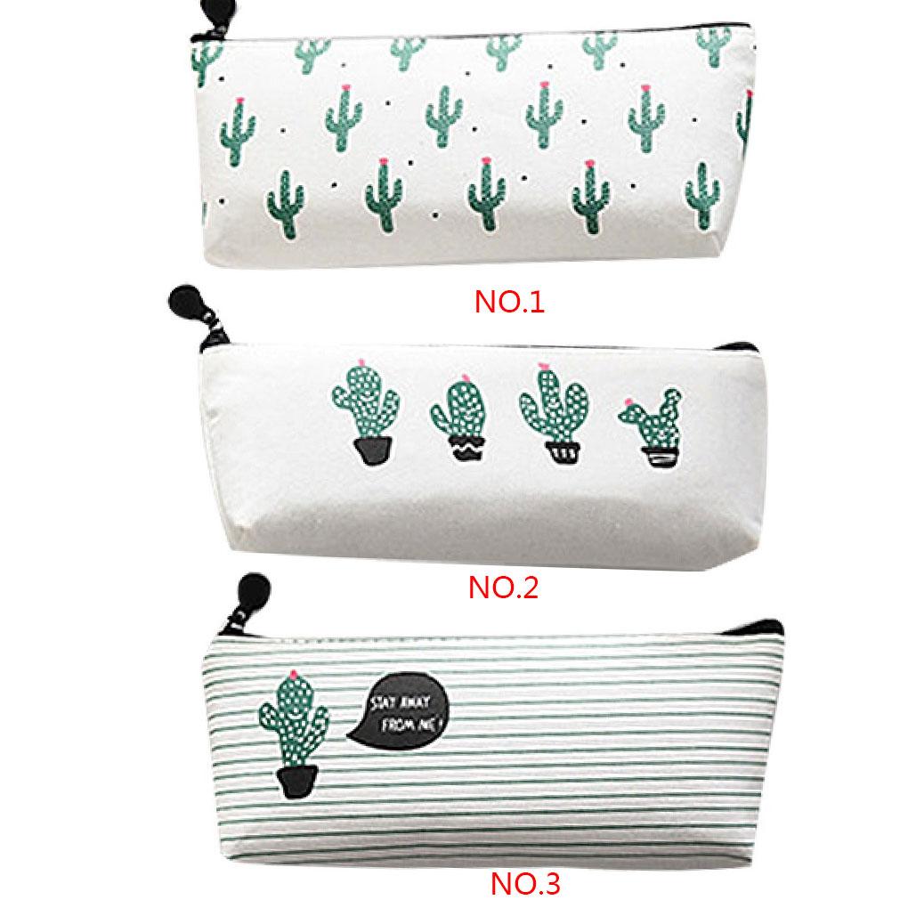 Cactus Flowers Canvas Pencil Stationery Case Box Cosmetic Makeup Pouch Bag