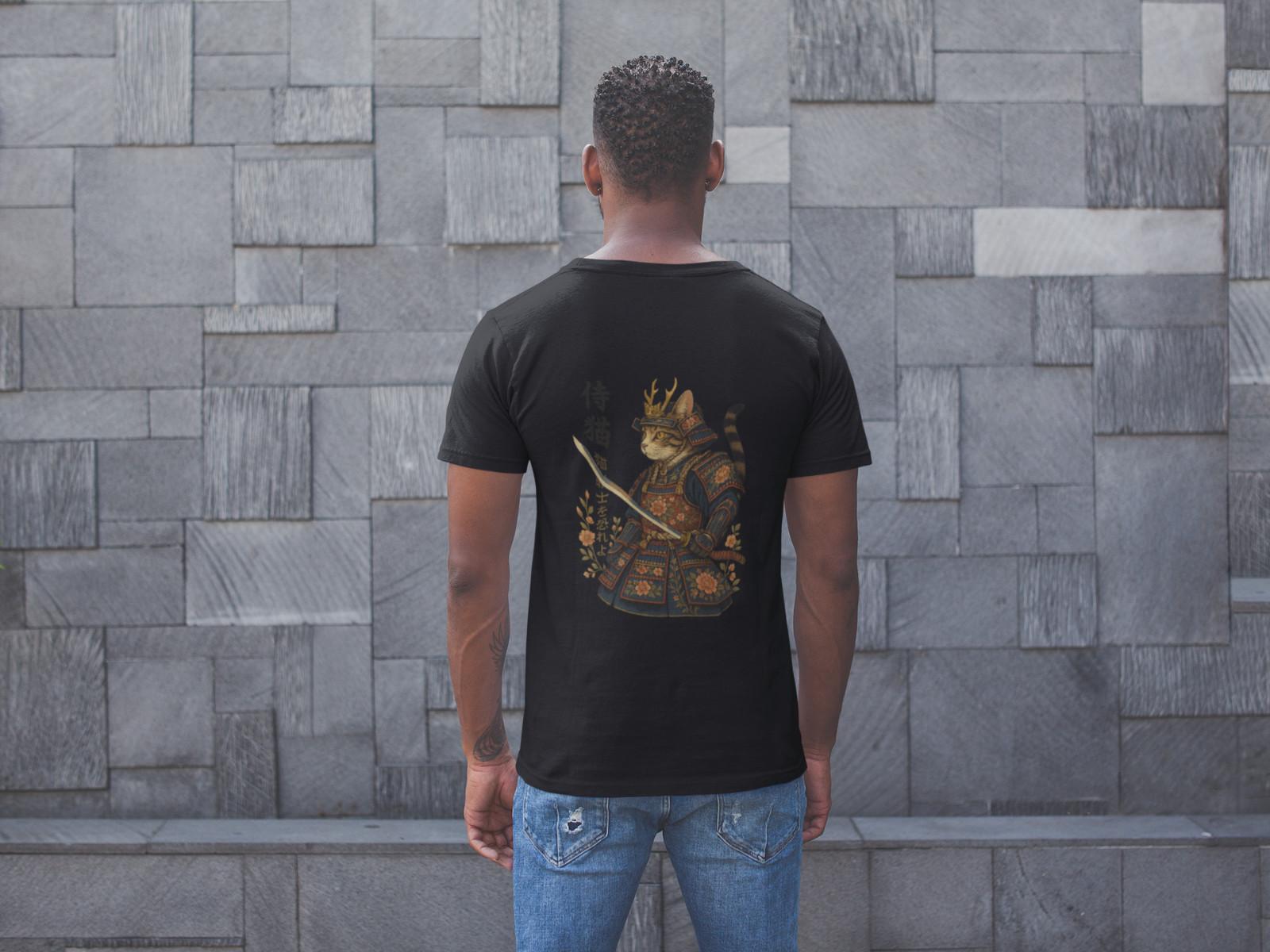 Samurai Cat T-Shirt Japanese Warrior Kitty Katana Floral Armor Anime Tee XXXXL