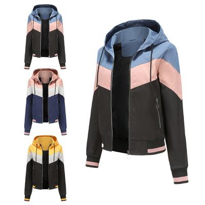 Women's Thin Trench Coat Women's Spring and Autumn Hooded Jacket Women's Outdoor Raincoat Color Matching Drawstring Jacket