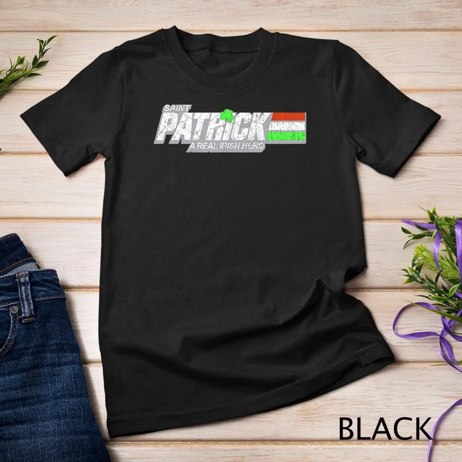 Funny Saint Patricks Day Real Irish Hero Retro Military T shirt S