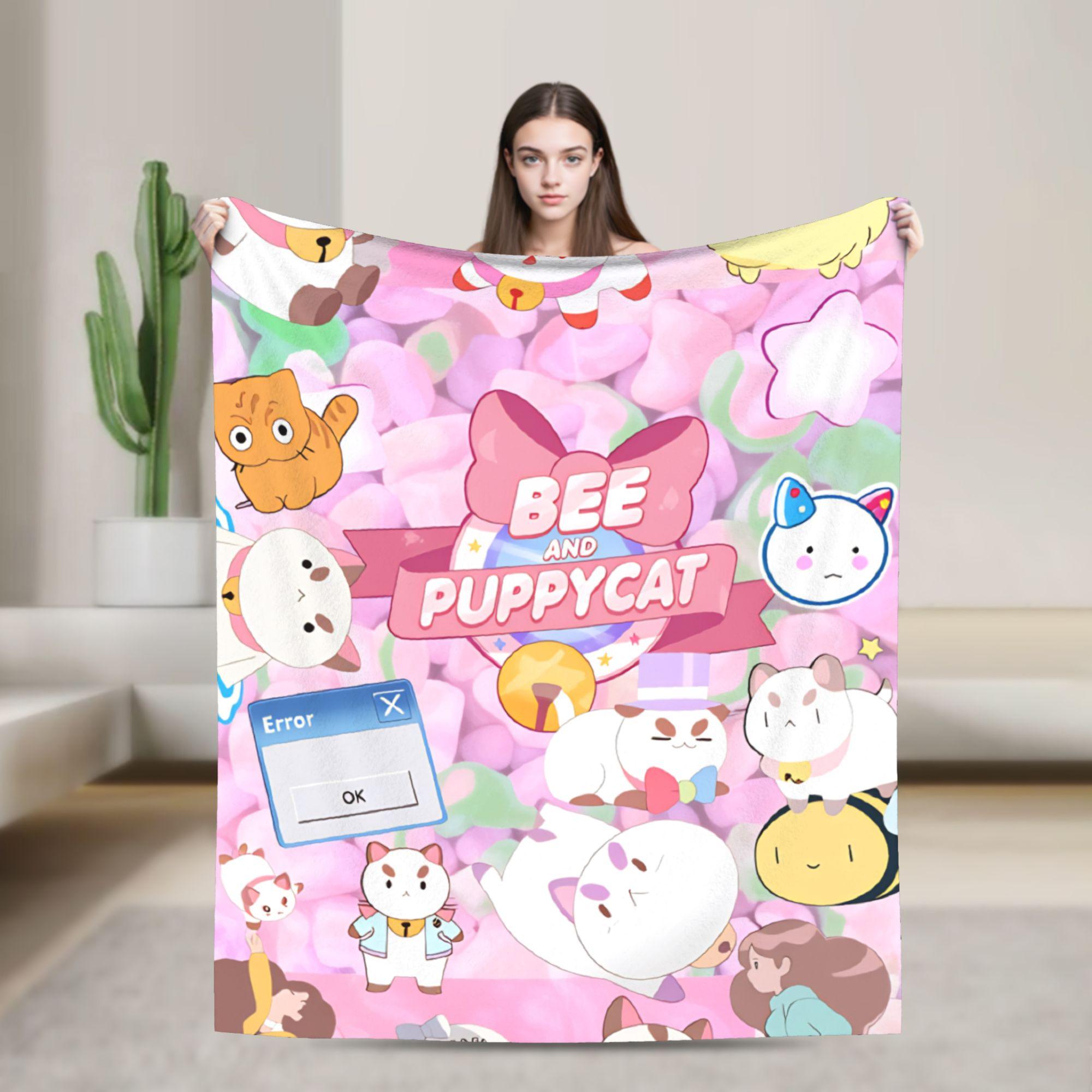 

B-Bee And P-Puppycat Flannel Blanket Super Warm Bedding Throws for Couch Chair Airplane Travel Fluffy Bedspread Sofa Bed Cover 30x40in