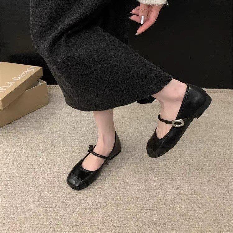 Silver Mary Jane Shallow Mouth Single Shoes Women's 2025 Spring New Korean Version Square Head French Fairy Style Soft Sole Doudou Shoes