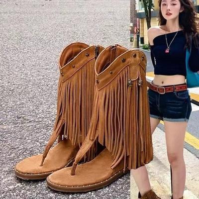 New Summer Wedge Shoes Women's Round Toe Clip Toe Side Zipper Soft Face Rivet Non-Slip Wear-Resistant Sandals