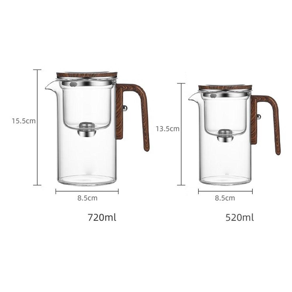 Water Separation Inner Container Teapot One Click Magnetic Switch Tea Glass Tea Separation Filtration Pot Handle Wood Tea U9U2