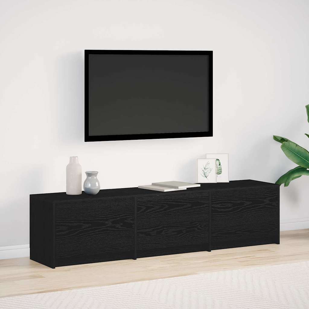 TV Stand with LED Lighting Black Oak Finish 165 x 34 x 40 cm