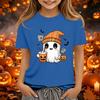 Kids Halloween Printed Neck Short Sleeve T-Shirt Loose Fit Casual Top