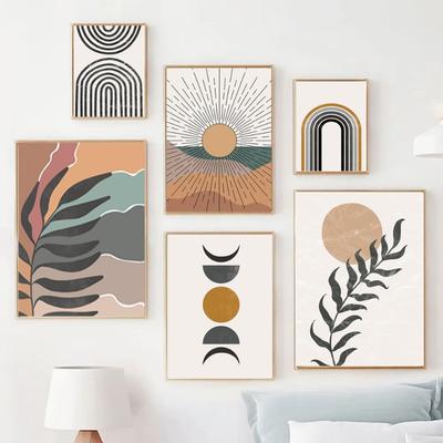 Sun Leaves Rainbow Abstract Geometry Boho Nordic Wall Art Painting Gallery Posters And Prints Wall Picture For Living Room Decor