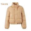 Winter Women Jacket Thickened Padded Stand Collar Neck Protection Windproof Heat Retention Solid Color Zip-up Long Sleeves Down Coat