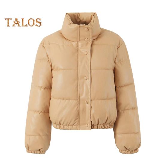 Winter Women Jacket Thickened Padded Stand Collar Neck Protection Windproof Heat Retention Solid Color Zip-up Long Sleeves Down Coat